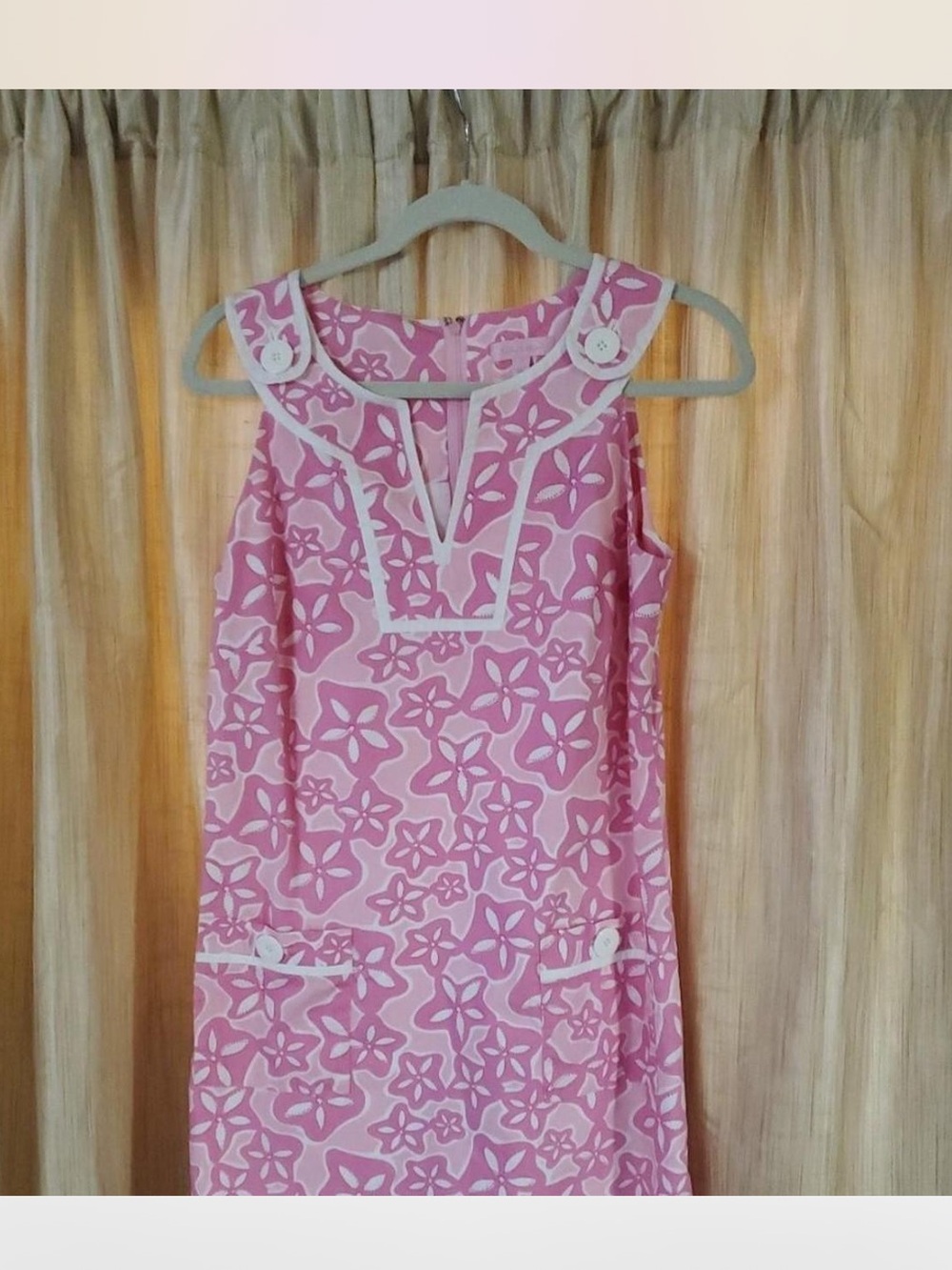 Lilly Pulitzer sz 4 Sleeveless Pink Starfish print Mini Dress ButtonTrim pockets - Picture 10 of 16